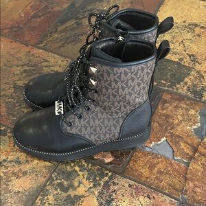 Michael Kors Black and Tan Logo Ankle Boots